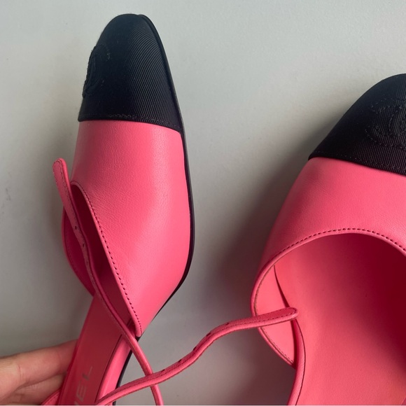 Chanel CHANEL 2024 24C Pink LEATHER GROSGRAIN SLINGBACK MULES  HEELS 36.5 - Picture 6 of 10